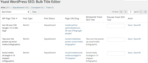 Yoast SEO bulk title tag editor