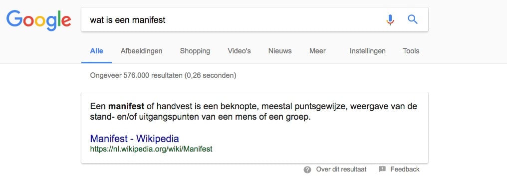 Featured Snippets antwoord vraag