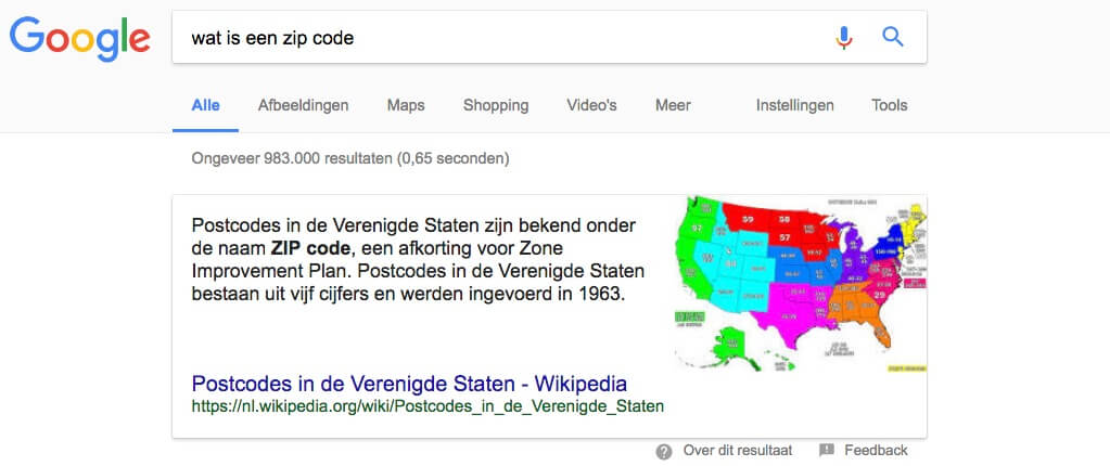 Google Featured Snippets vraag antwoord