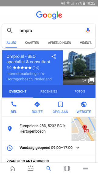 Google Mijn Bedrijf lokale zoekopdracht